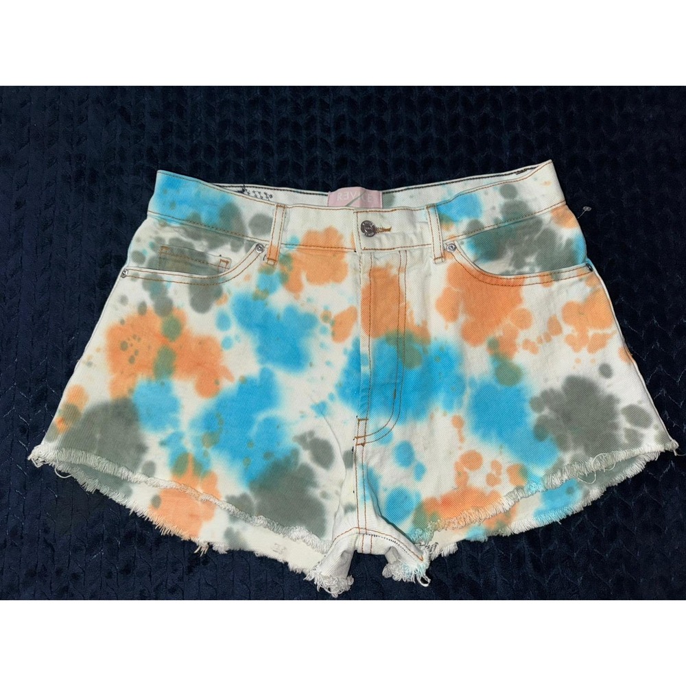 Revice Denim Shorts Tie Dye Frayed Hem High Waist Cotton Blend Size 29